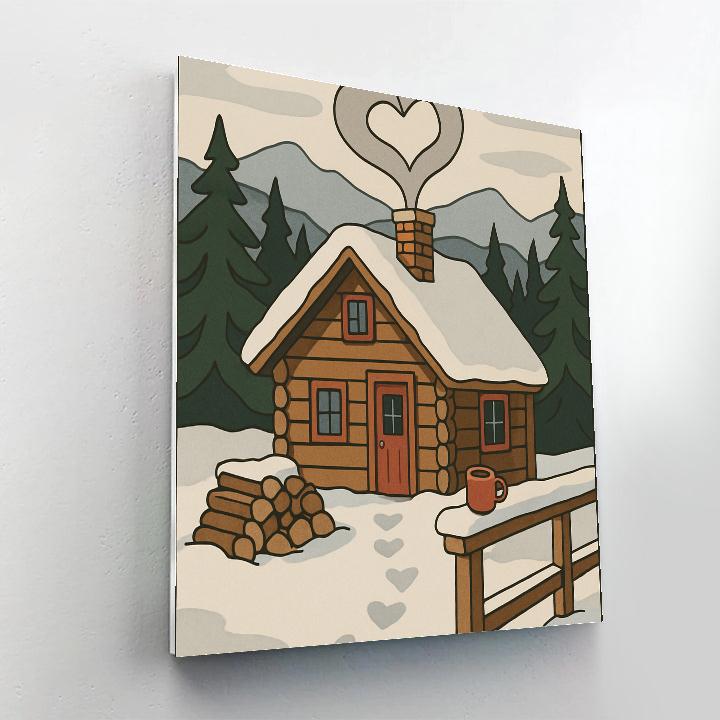 Valentines Day Mountain Cabin Heart Smoke Number painting