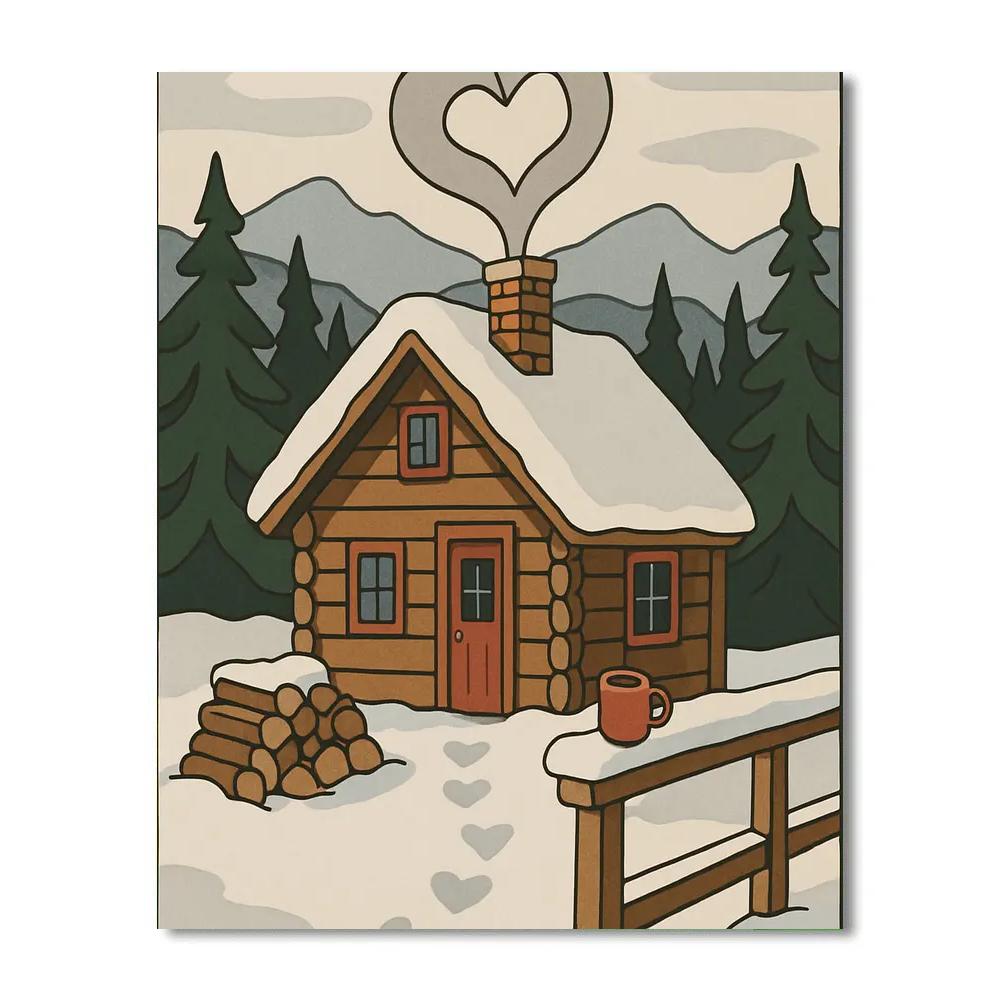 Valentines Day Mountain Cabin Heart Smoke Number painting