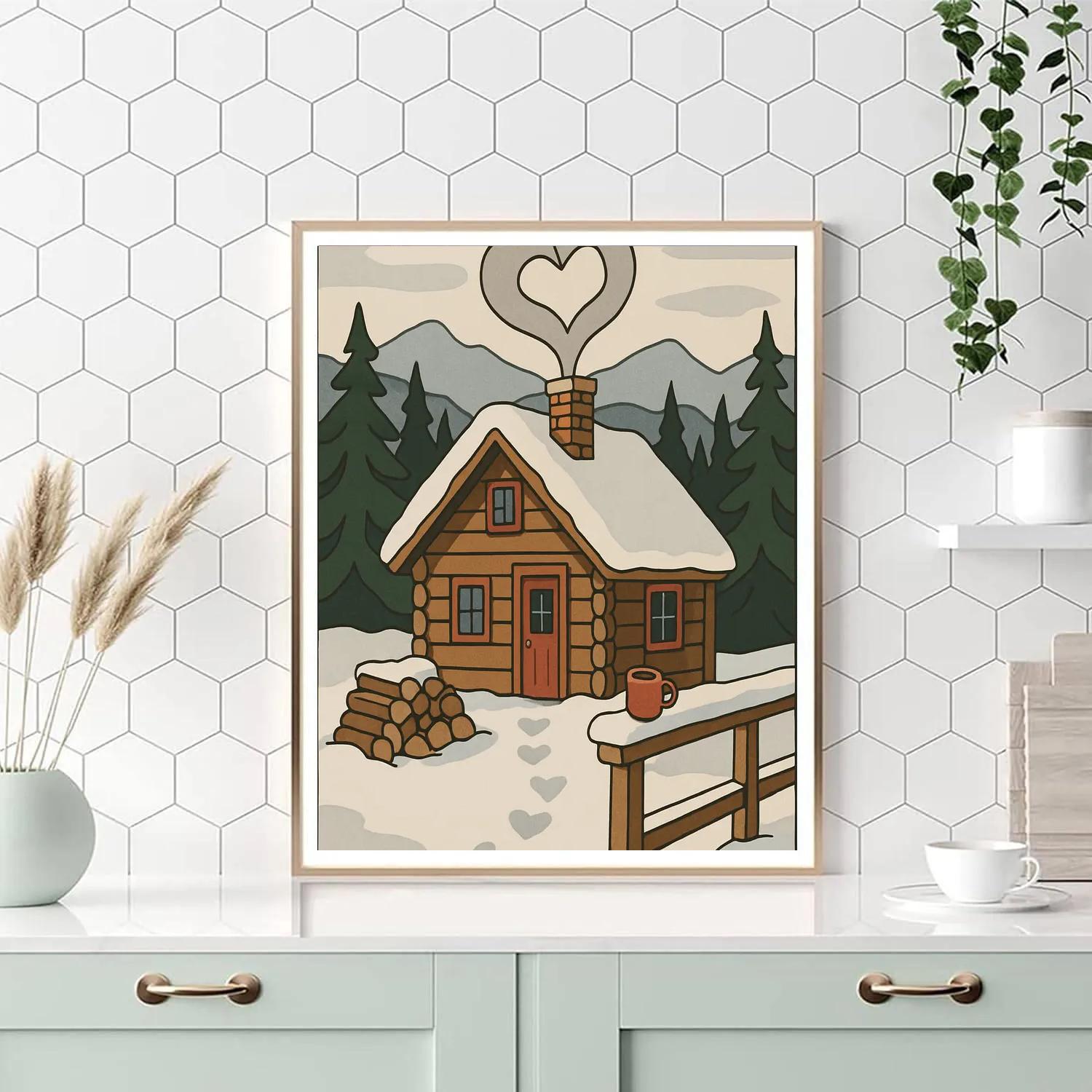 Valentines Day Mountain Cabin Heart Smoke Number painting