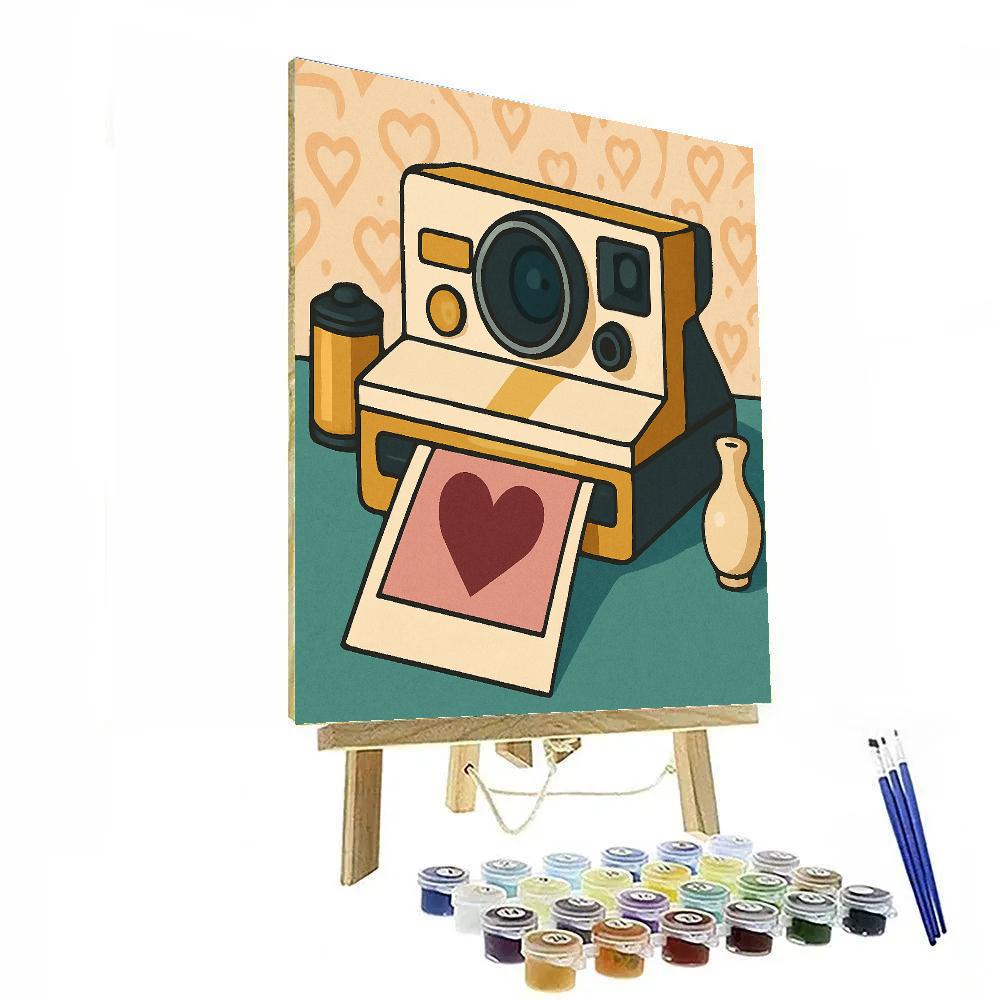 Valentines Day Vintage Camera Heart Flash paint by number