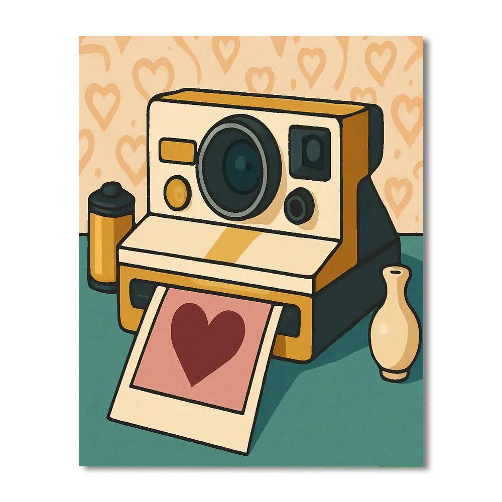 Valentines Day Vintage Camera Heart Flash paint by number