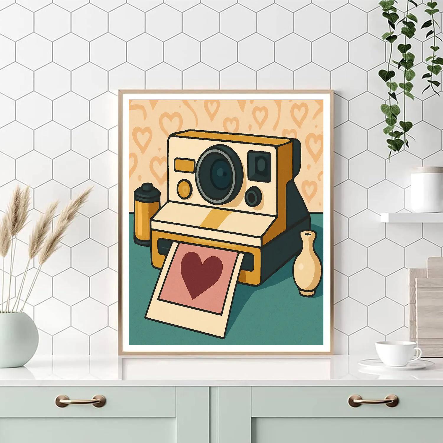 Valentines Day Vintage Camera Heart Flash paint by number