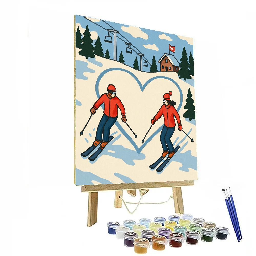 Valentines Day Alpine Ski Heart Trails paint by numbers