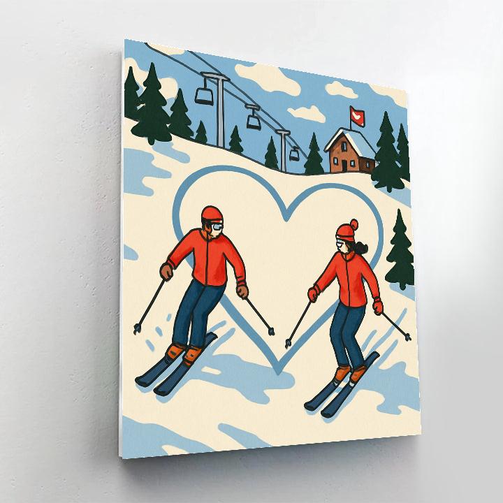 Valentines Day Alpine Ski Heart Trails paint by numbers