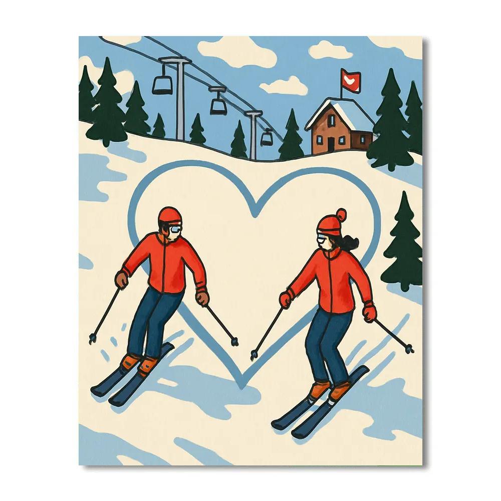 Valentines Day Alpine Ski Heart Trails paint by numbers