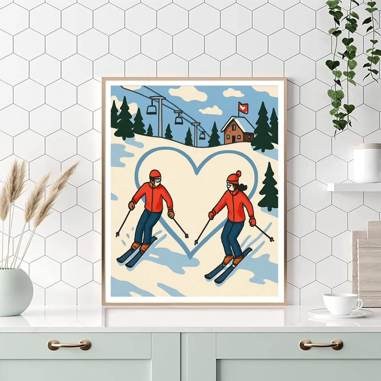 Valentines Day Alpine Ski Heart Trails paint by numbers