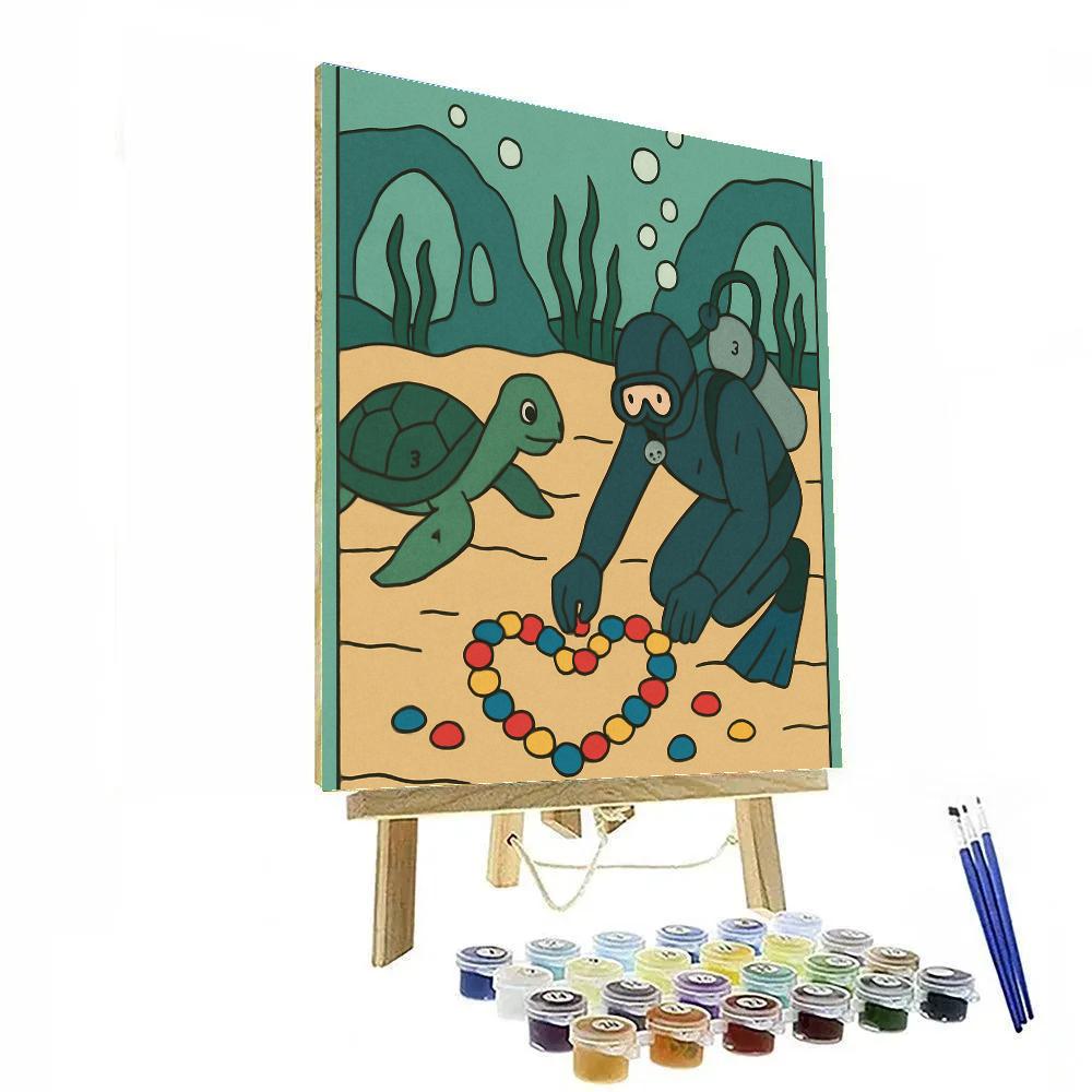 Valentines Day Aquarium Diver Heart Pebbles paint by number