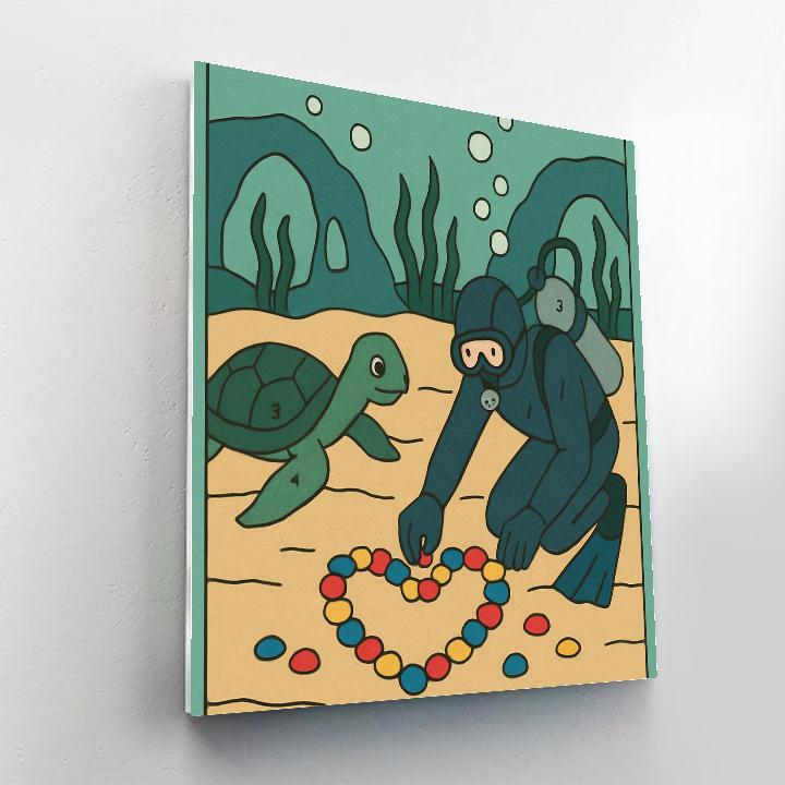 Valentines Day Aquarium Diver Heart Pebbles paint by number