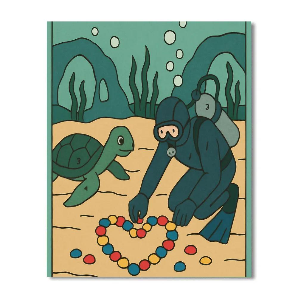 Valentines Day Aquarium Diver Heart Pebbles paint by number