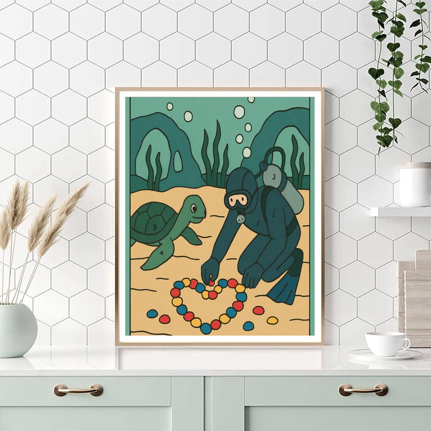 Valentines Day Aquarium Diver Heart Pebbles paint by number