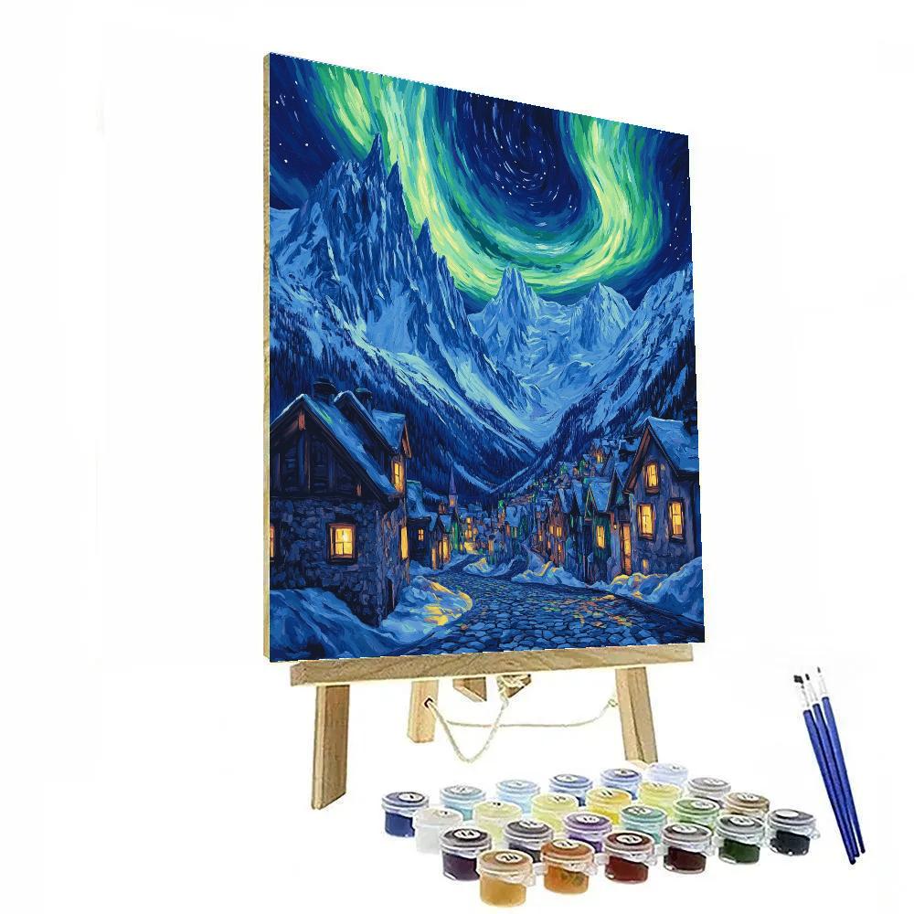 Van Gogh Inspired Aurora Mountain Village Number painting