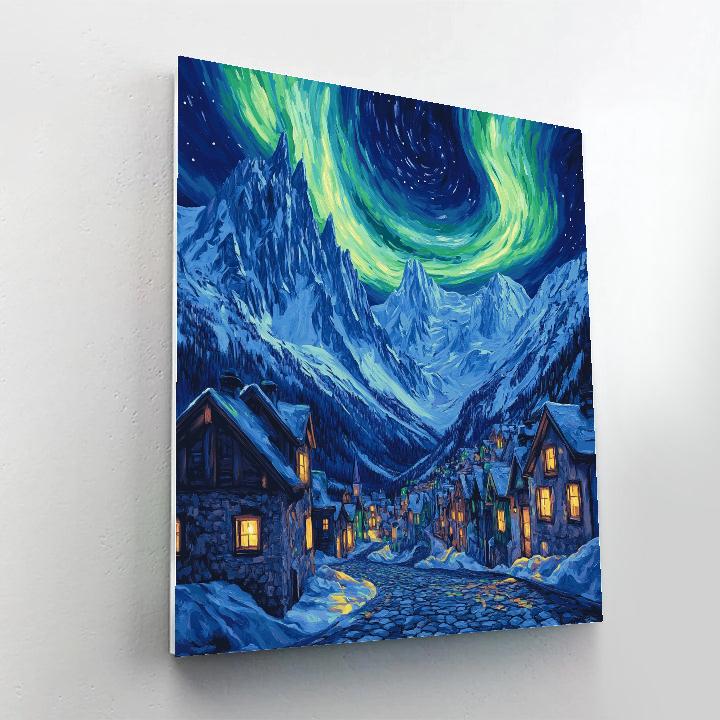 Van Gogh Inspired Aurora Mountain Village Number painting