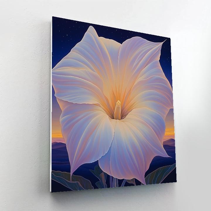 Georgia O’Keeffe Inspired Moonlit Datura Trumpet Bloom paint by number