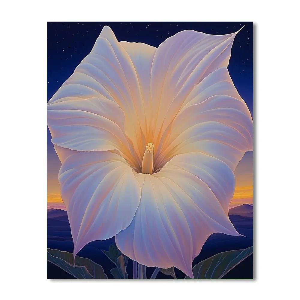 Georgia O’Keeffe Inspired Moonlit Datura Trumpet Bloom paint by number