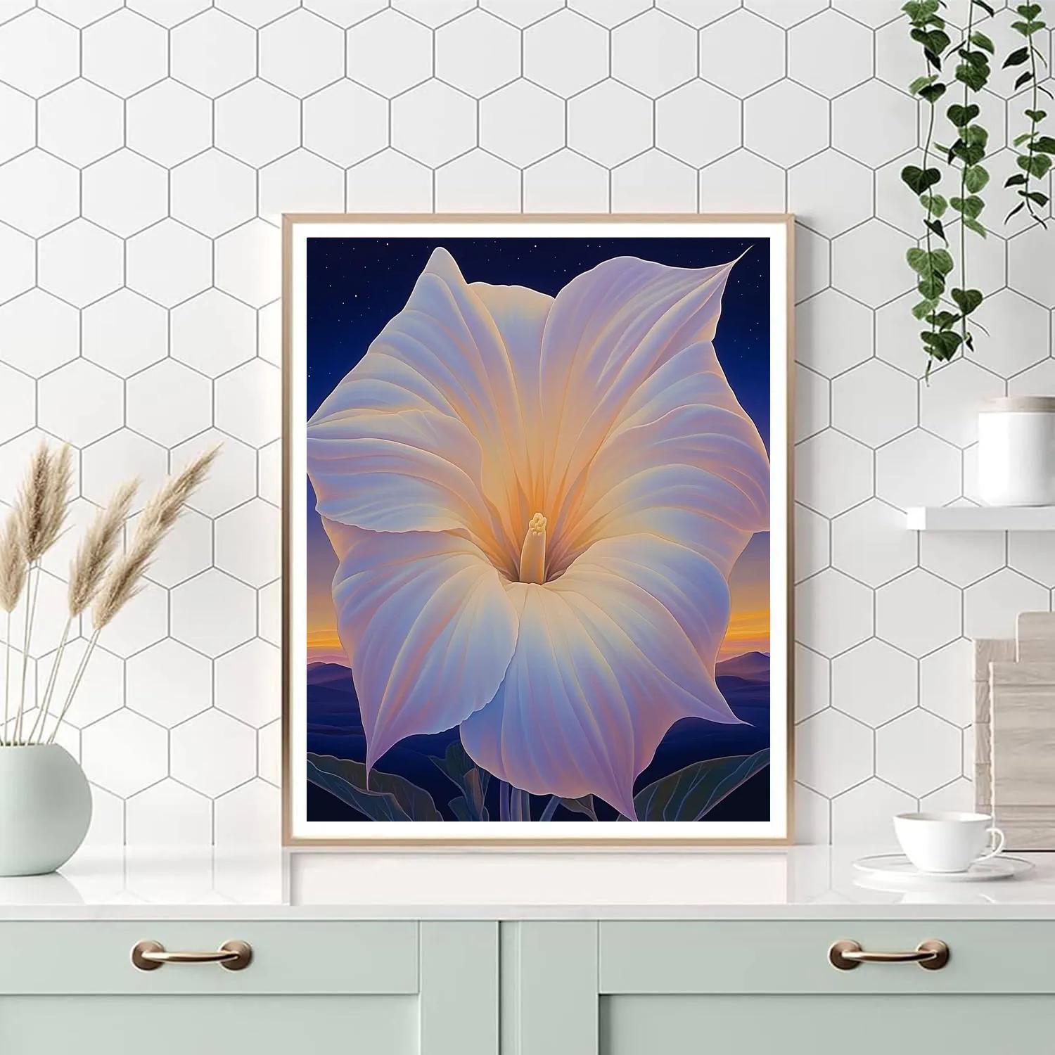 Georgia O’Keeffe Inspired Moonlit Datura Trumpet Bloom paint by number