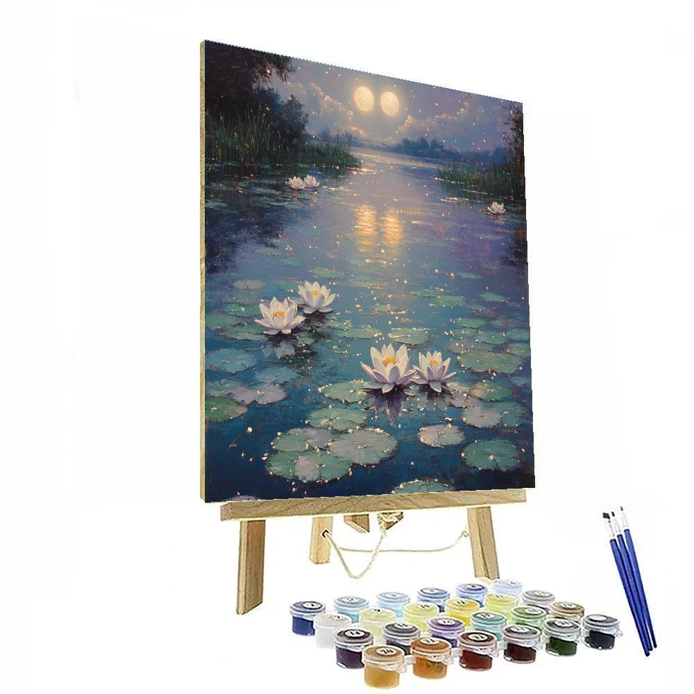 Claude Monet Inspired Water Lilies Under Two Moons paint by numbers