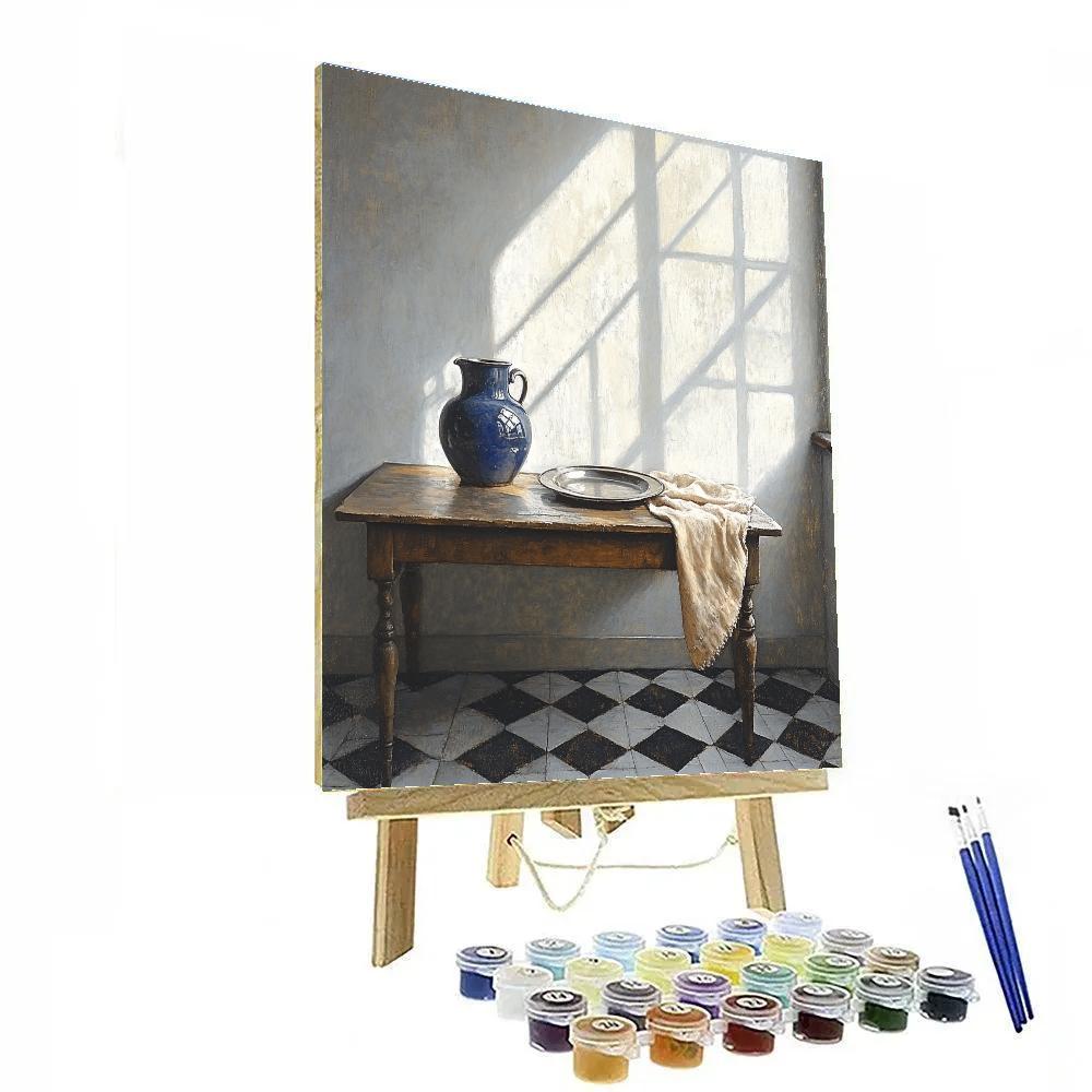 Johannes Vermeer Inspired Lapis Jug And Delft Tiles In Morning Beam Number painting