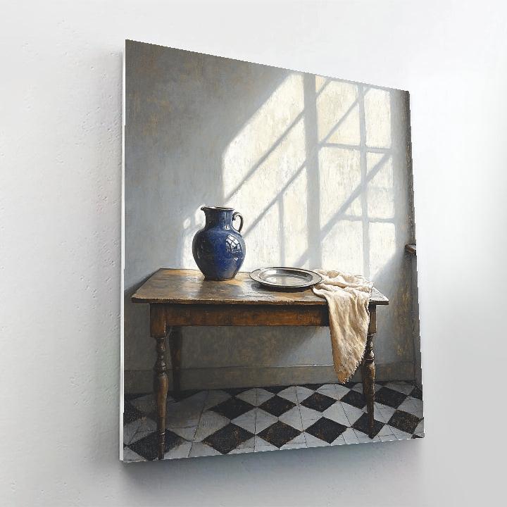 Johannes Vermeer Inspired Lapis Jug And Delft Tiles In Morning Beam Number painting