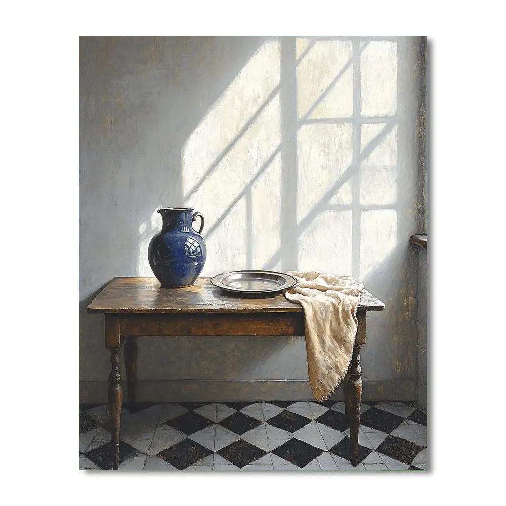 Johannes Vermeer Inspired Lapis Jug And Delft Tiles In Morning Beam Number painting