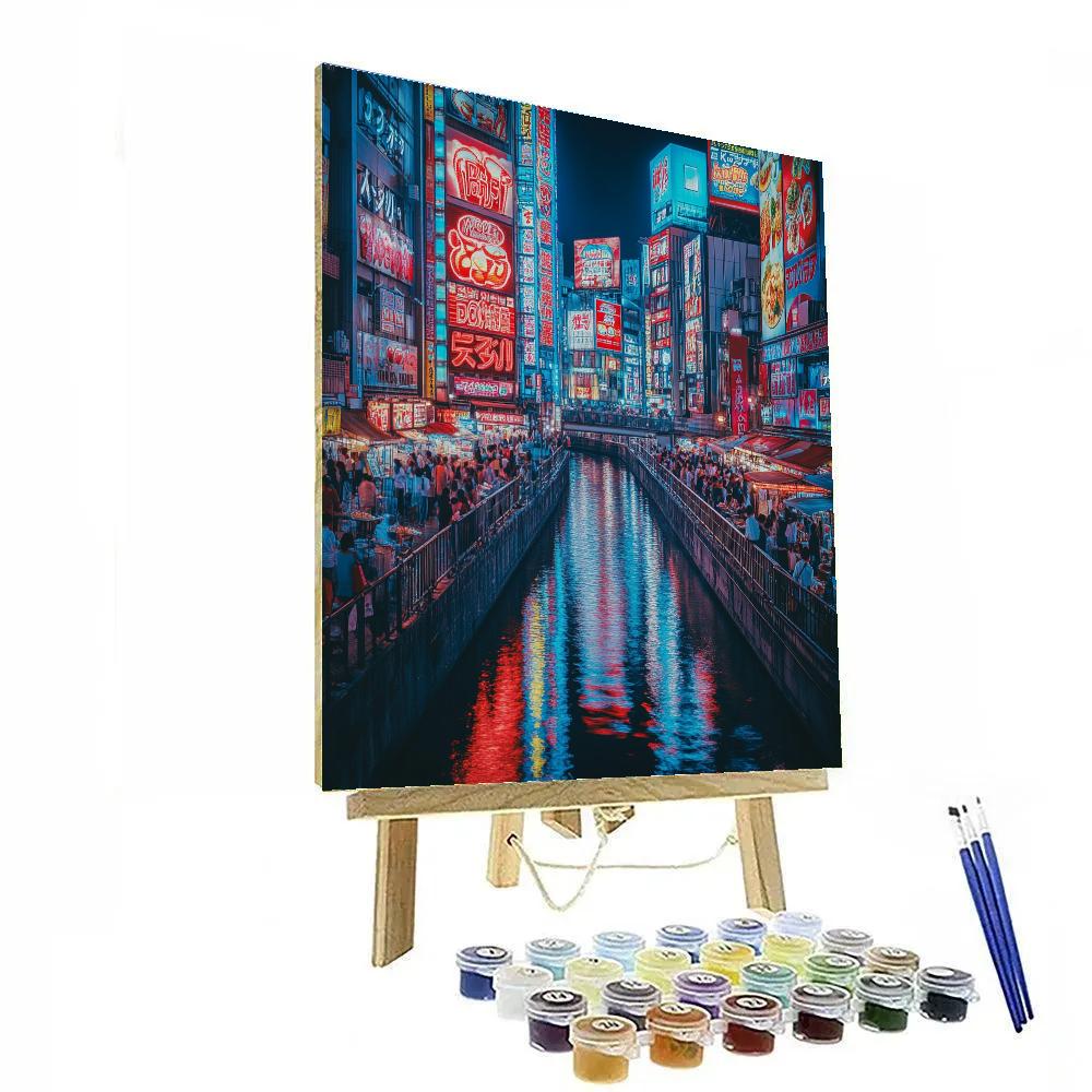 Neon Lanes Of Dotonbori Canal Osaka Japan Painting by numbers kit