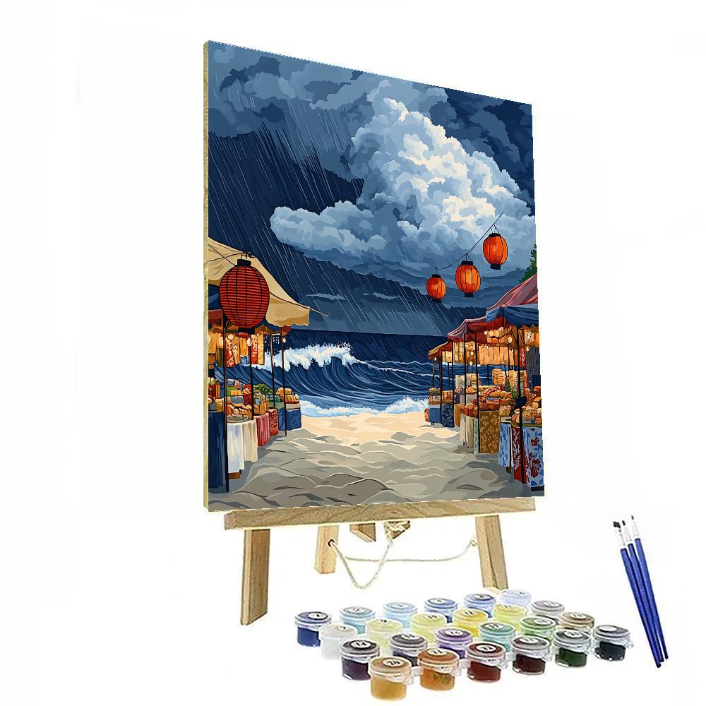 Hokusai Inspired Storm Over Coastal Market Painting by numbers kit