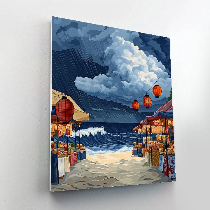 Hokusai Inspired Storm Over Coastal Market Painting by numbers kit