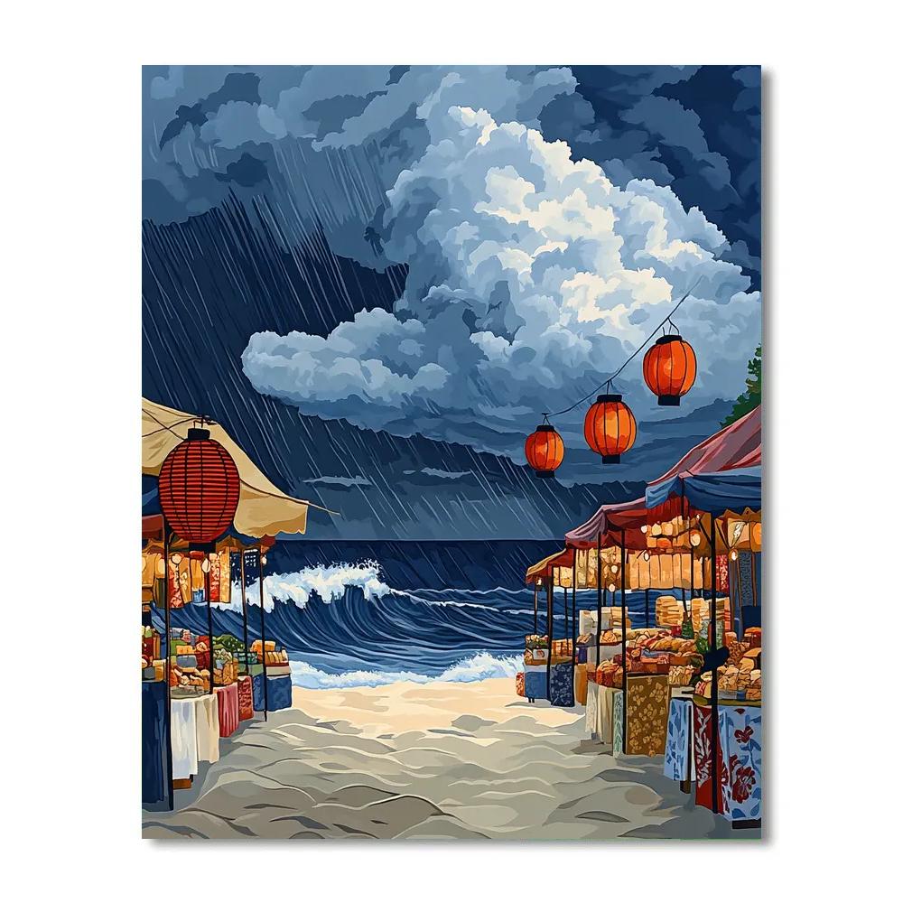 Hokusai Inspired Storm Over Coastal Market Painting by numbers kit