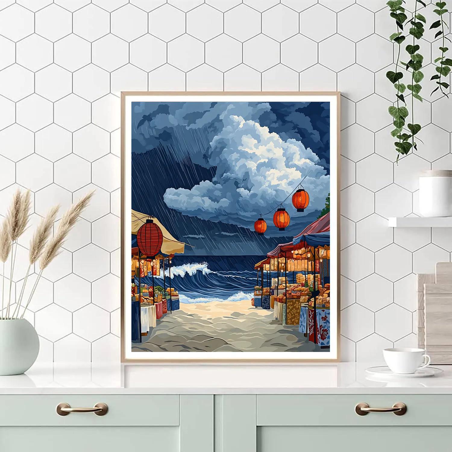 Hokusai Inspired Storm Over Coastal Market Painting by numbers kit
