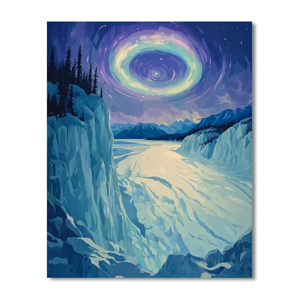 Lawren Harris Inspired Aurora Halo Over Glacier Basin paint by numbers