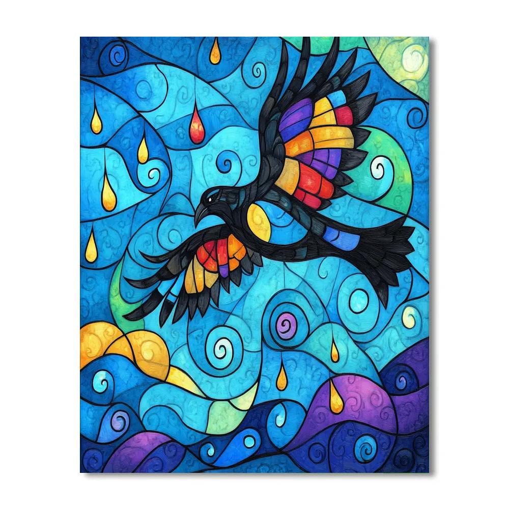 Norval Morrisseau Inspired Thunderbird Of The Rain Spiral paint by numbers