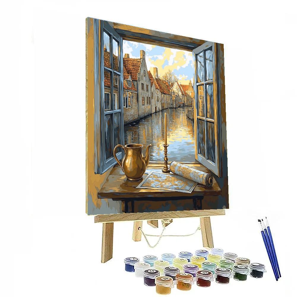 Johannes Vermeer Inspired Delft Canal Window Reflection Still Life paint by color