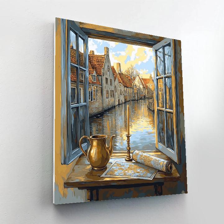 Johannes Vermeer Inspired Delft Canal Window Reflection Still Life paint by color