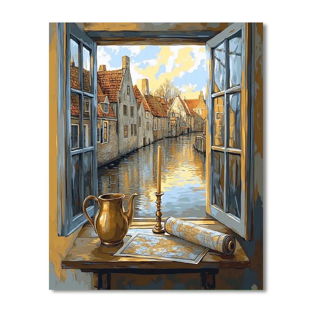 Johannes Vermeer Inspired Delft Canal Window Reflection Still Life paint by color