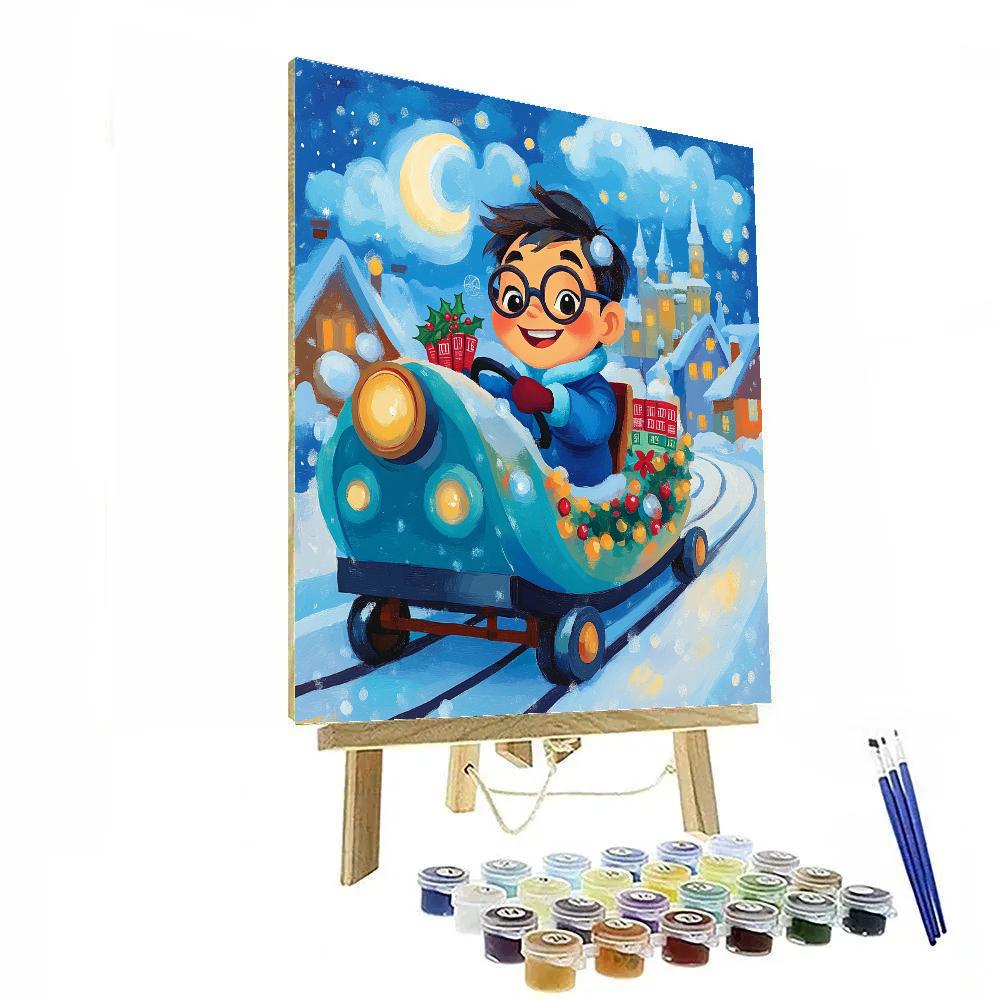 Aurora Tram Sleigh Through Candy Cane Clouds Painting by numbers kit