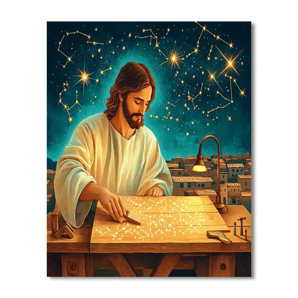 Jesus Starlit Carpenter Workshop DIY paint by numbers