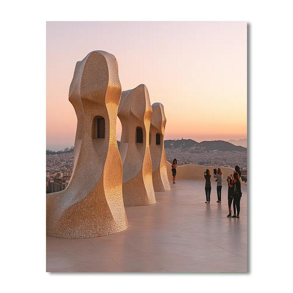 Dune Like Rooftops Of La Pedrera Barcelona Spain Numbered painting kits