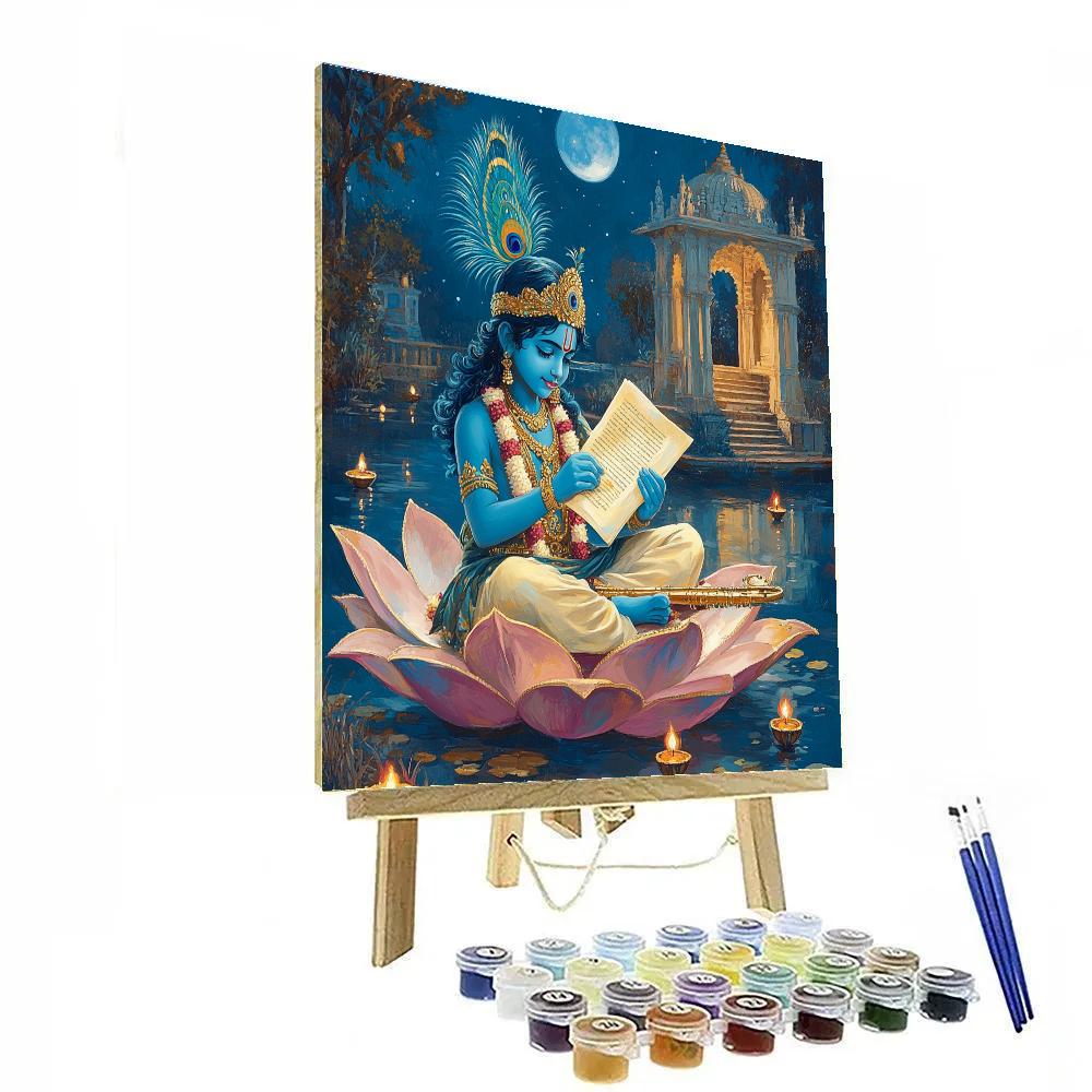 Krishna And The Moonlit Lotus Library painting number kit