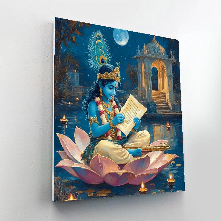 Krishna And The Moonlit Lotus Library painting number kit