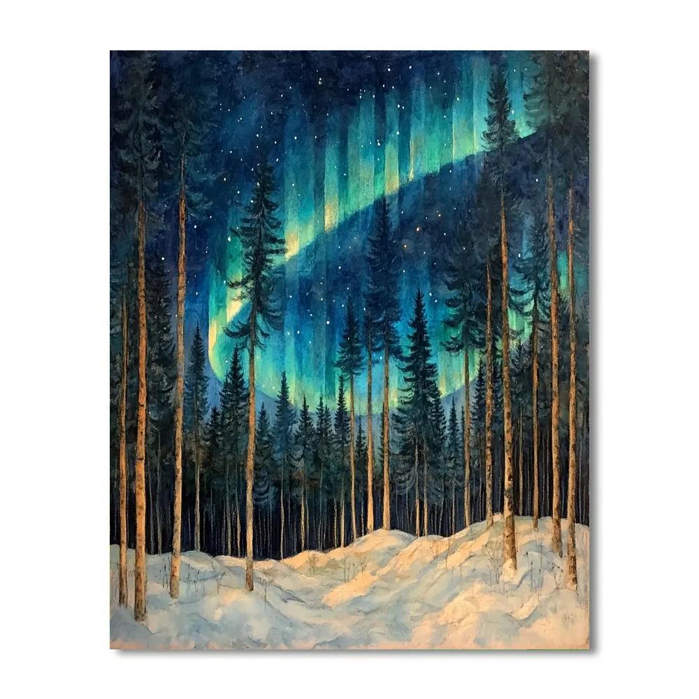 Edgar Degas Inspired Aurora Over Winter Pines Painting by numbers kit