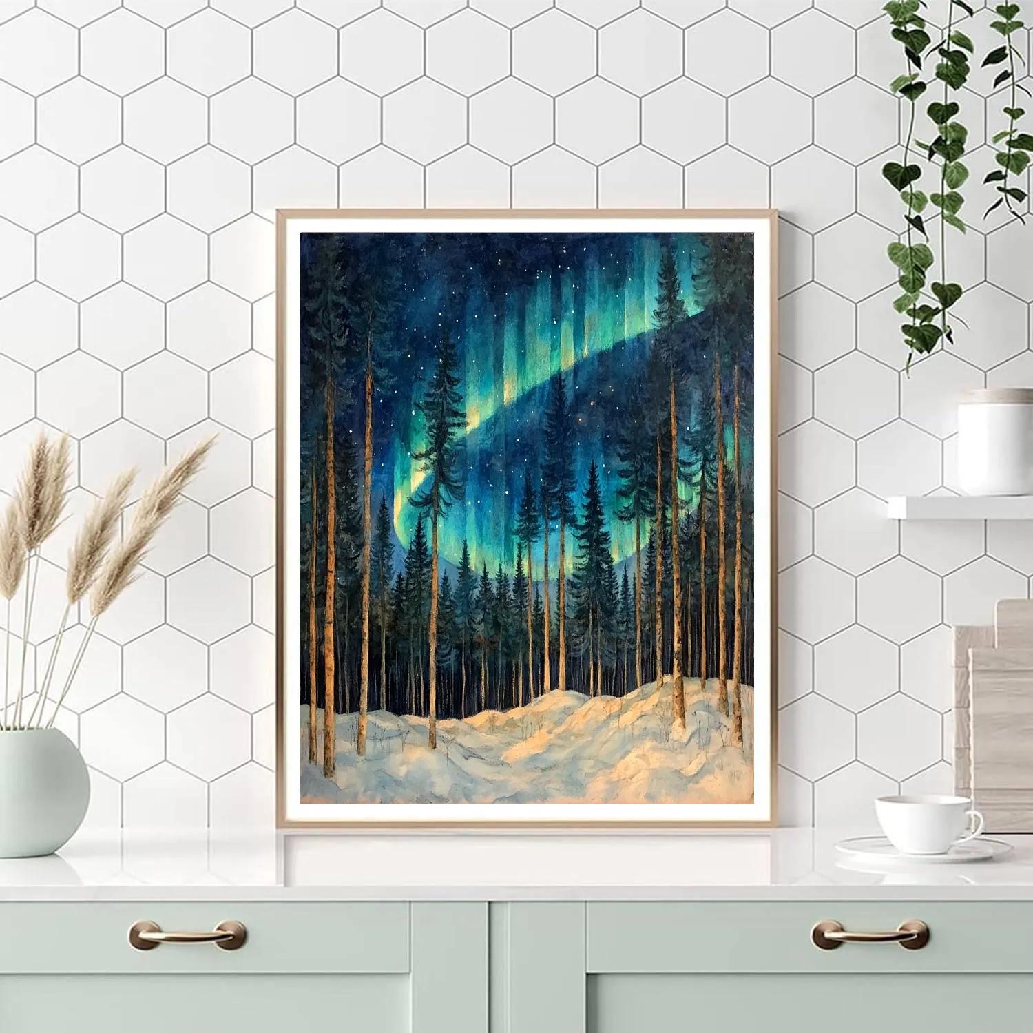 Edgar Degas Inspired Aurora Over Winter Pines Painting by numbers kit