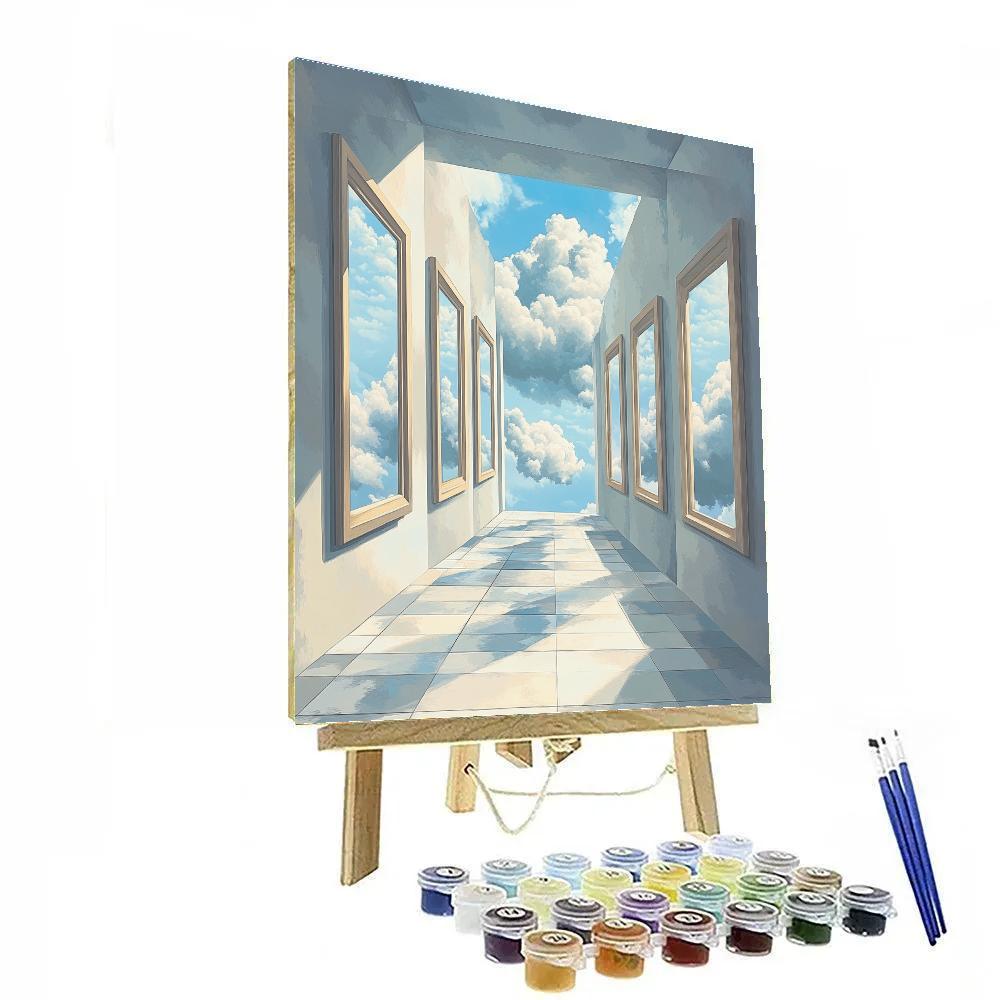 René Magritte Inspired Cloud Filled Museum Hall Numbered painting kits