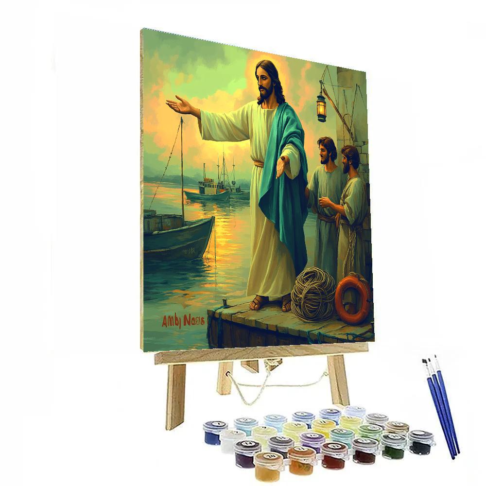 Harbor Lanterns, Fishermen, And Jesus Calling Numbered painting kits