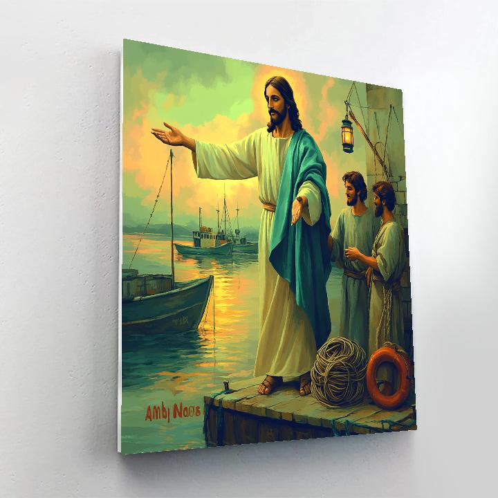 Harbor Lanterns, Fishermen, And Jesus Calling Numbered painting kits