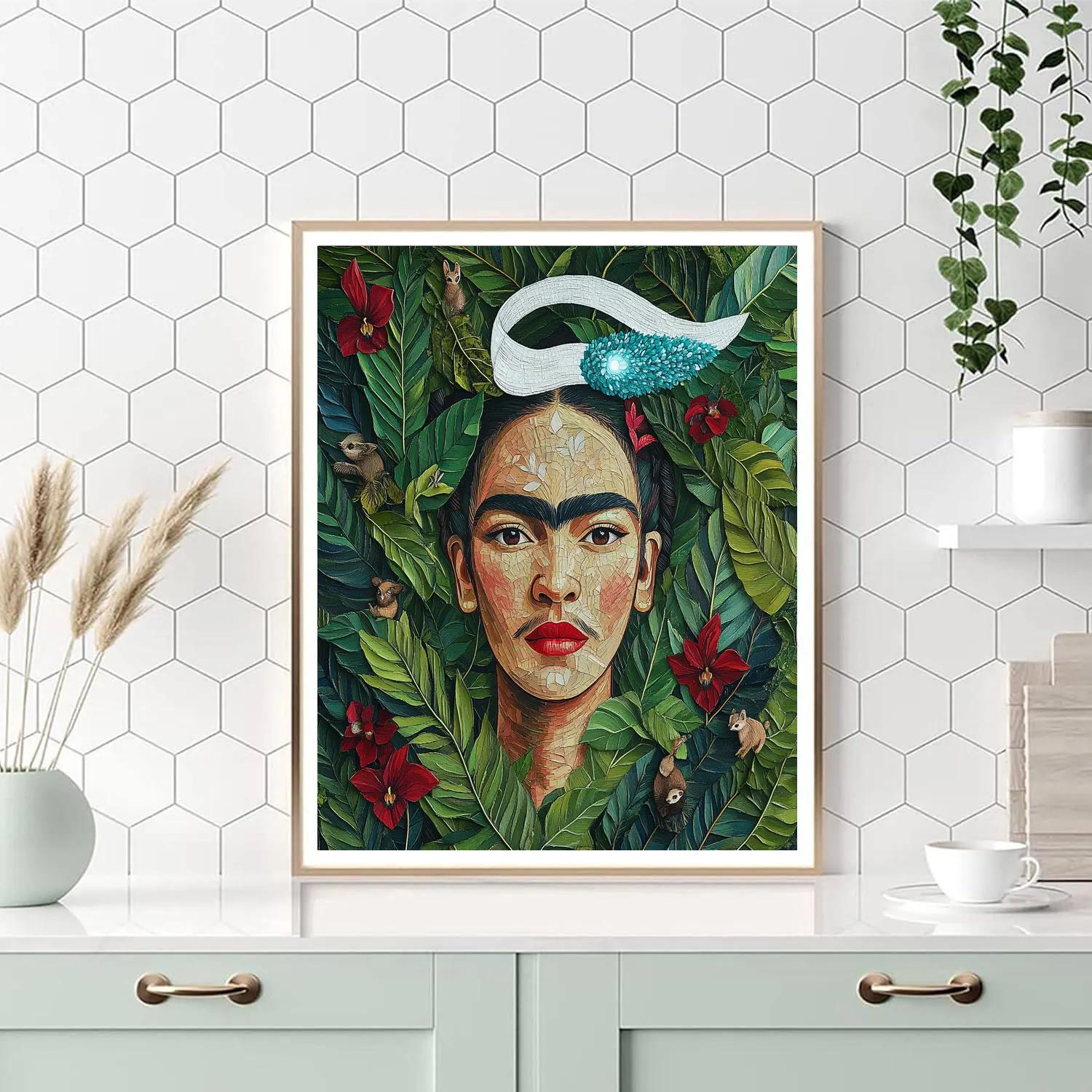Frida Kahlo Inspired Botanical Self Portrait With Comet Number painting