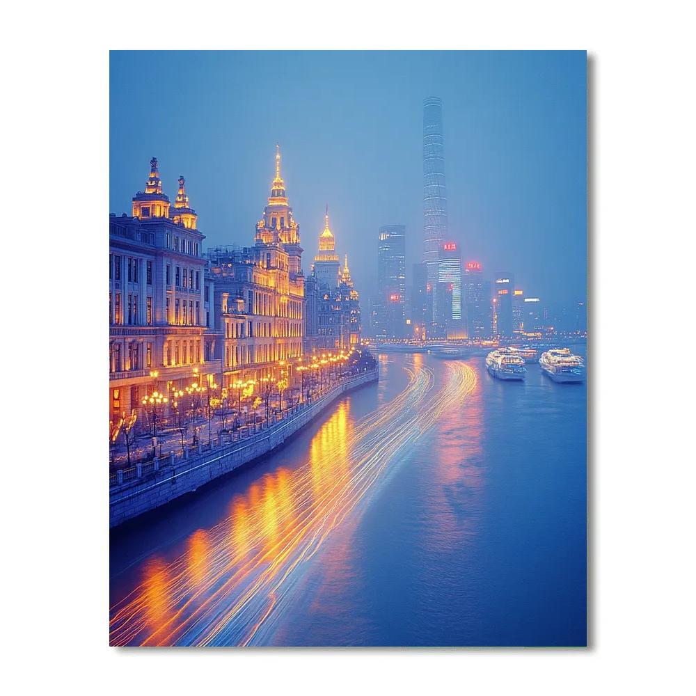 The Bund Night Skyline Across The Huangpu Shanghai China Paint by numbers kits