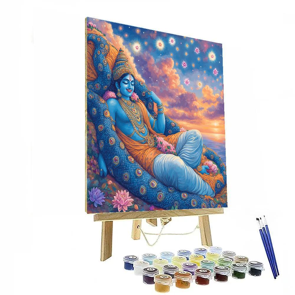 Vishnu Resting On Ananta In A Rain Of Lotus Meteors Painting by numbers kit