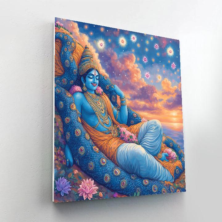 Vishnu Resting On Ananta In A Rain Of Lotus Meteors Painting by numbers kit