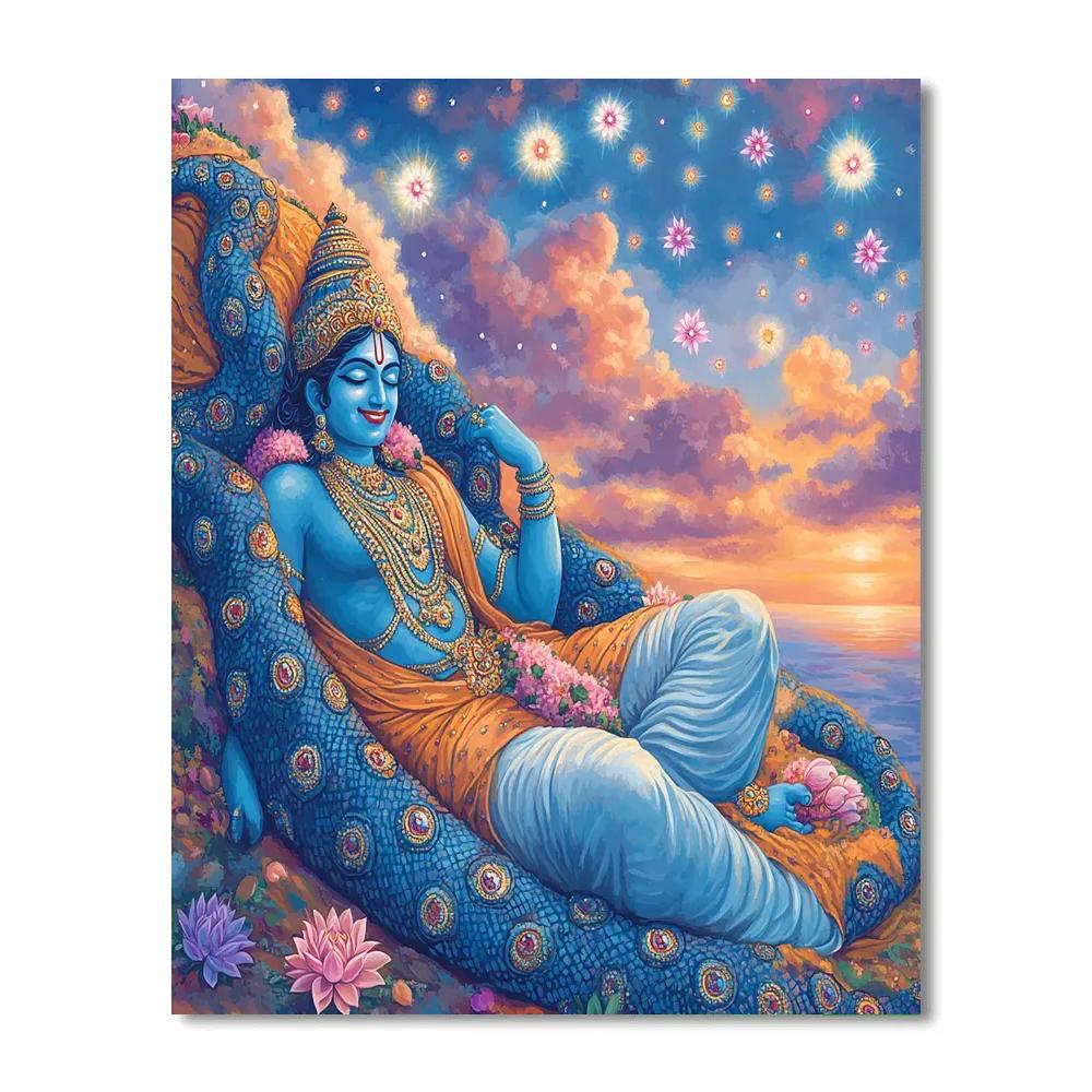 Vishnu Resting On Ananta In A Rain Of Lotus Meteors Painting by numbers kit
