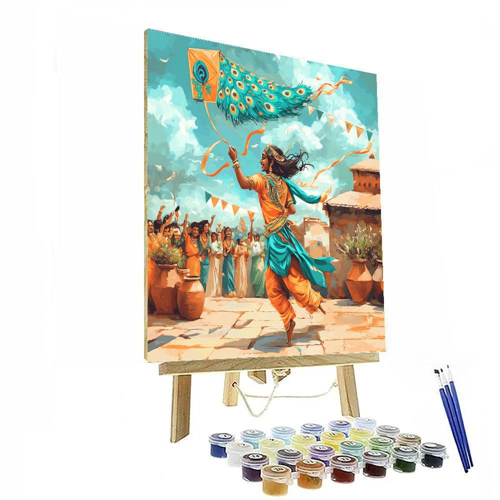 Krishna And The Peacock Feather Kite Festival painting number kit