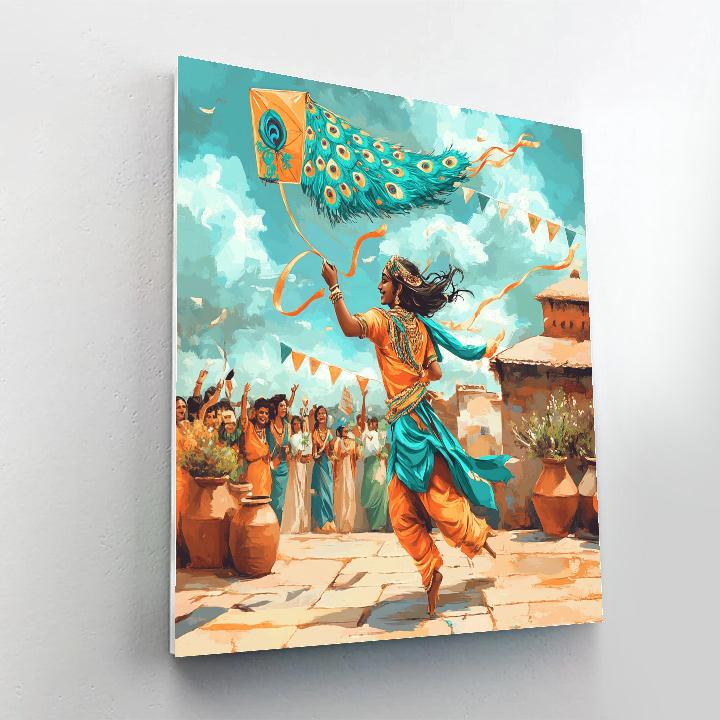 Krishna And The Peacock Feather Kite Festival painting number kit